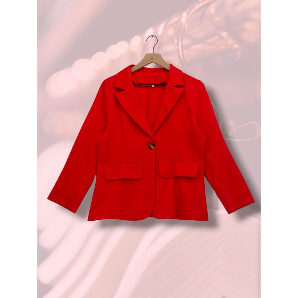 Vibrant Red Single Button Flap Pocket Tailored Blazer Size M
